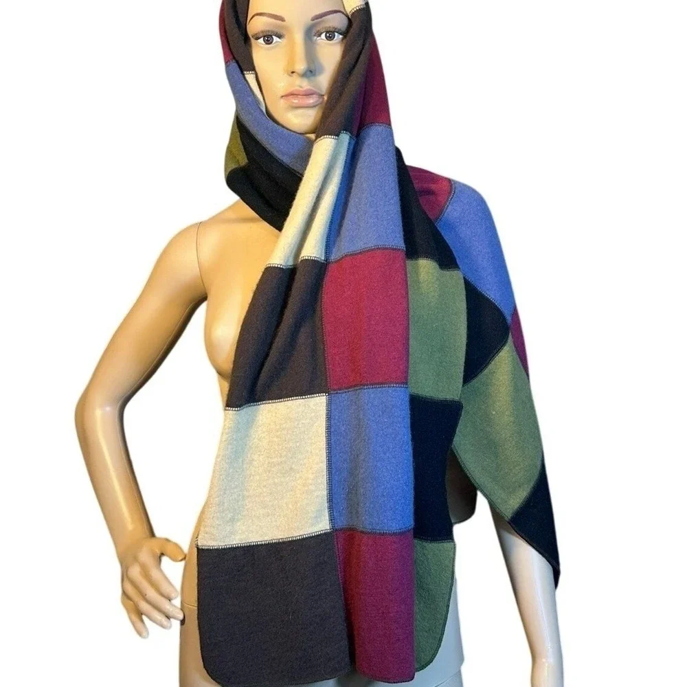 Carolina Amato Wool Angora Patchwork Scarf Wrap Shawl‎ Multicolored Boho